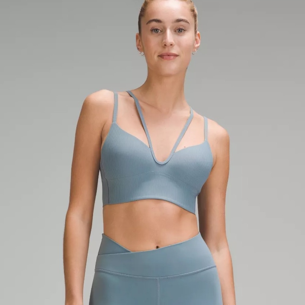 Lululemon Like a Cloud Strappy Longline Ribbed Bra B/C cup Sz 10 Belgian Blue